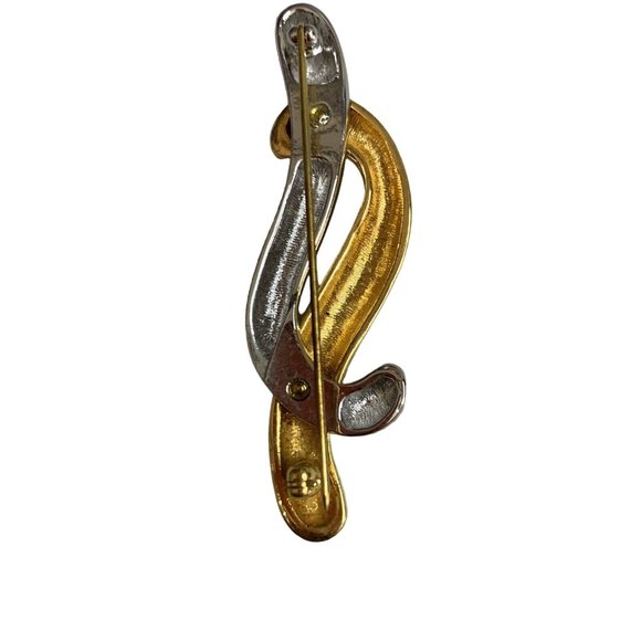 Vintage Unsigned Gold Tone & Silver Tone 2 Tone Swirl Bar Brooch - Picture 3 of 3
